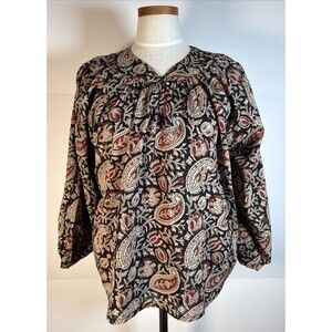 Emerson Fry India Collection Lucy 2 Blouse in Paisley Black Clay Top Size XS EUC